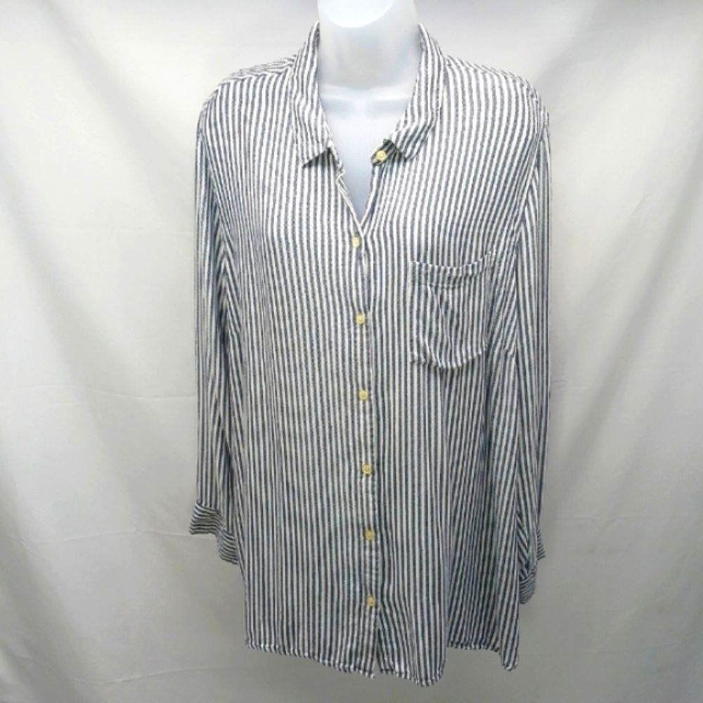 Old Navy Blue & White Casual Button Down Classic Shirt with Relaxed Fit XXL